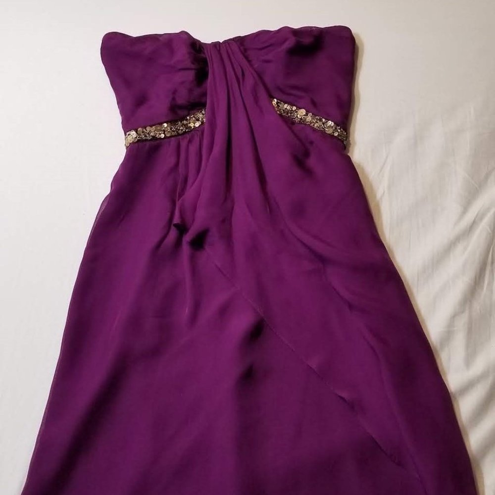 100% Silk Badgley Mischka Plum Purple Strapless Cocktail Dress Size 4